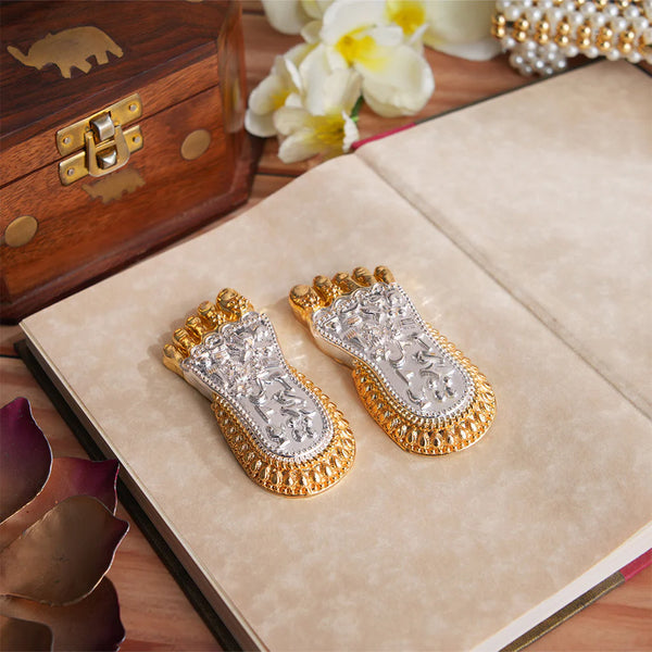 Maa Lakshmi's Charan Paduka - Gold & Silver Plated (3 Inch)