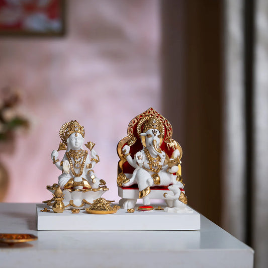 White & Gold Lakshmi Ganesh idol